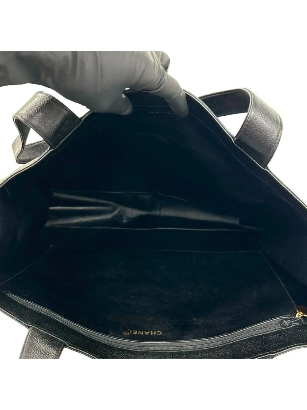 Chanel Card Jumbo CC Logo Caviar Leather Tote Shoulder Bag Black